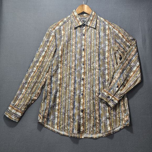 Jhane Barnes Mens Shirt Brown Geometric Classic Fit Long Sleeve Button Up Office - Picture 2 of 8